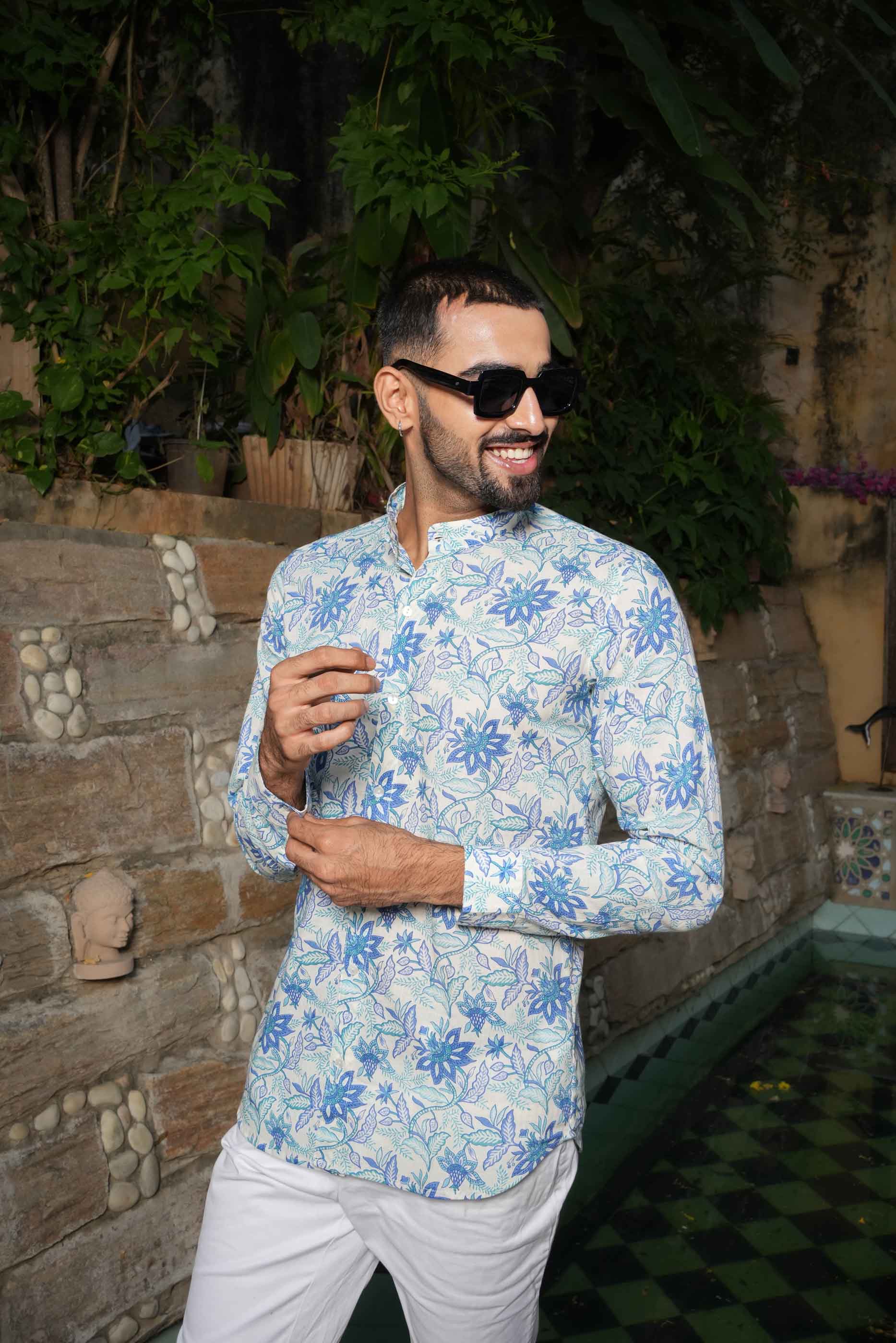 Blue Floral Printed Shirt